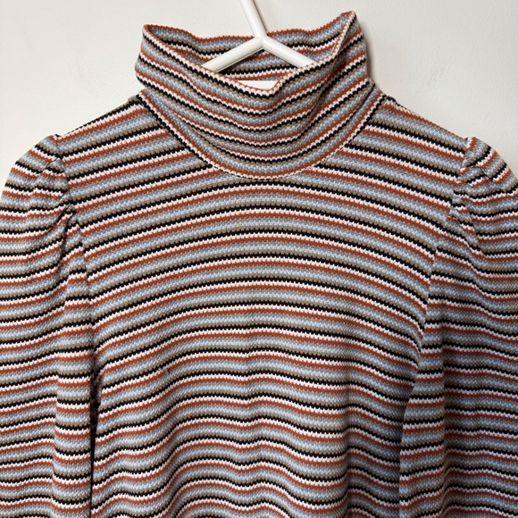 Eve Gravel Warren top striped pique multicolor mock neck puffy sleeves Size M - Picture 4 of 7